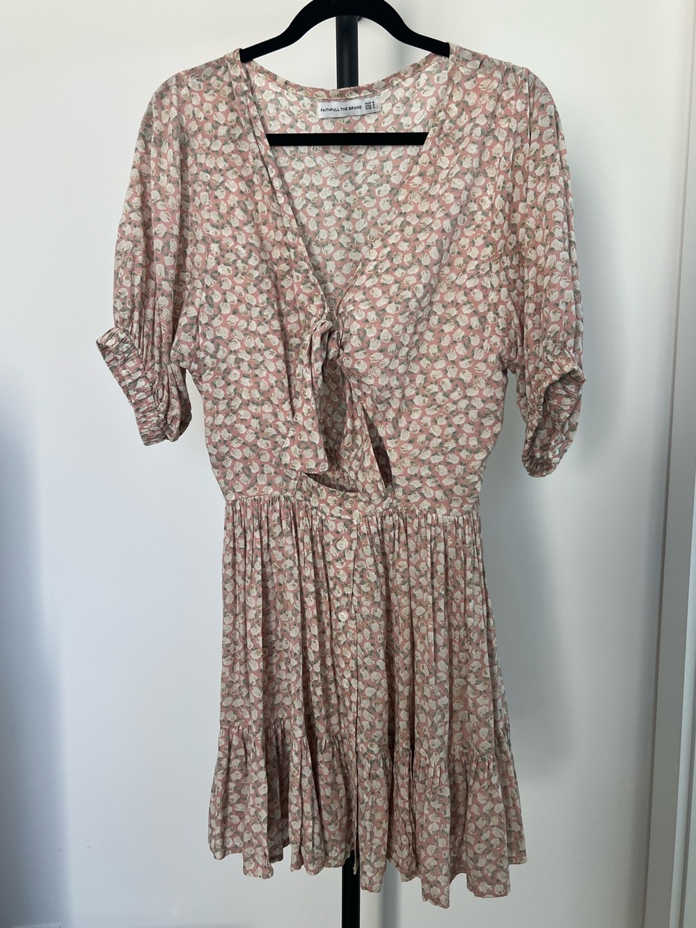 Faithfull the Brand Pink Cream Floral Mini Dress